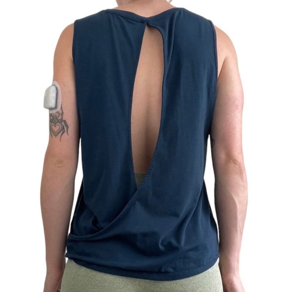 Athleta Soft Open Cutout Wrap Back Blue Tank Top - Picture 4 of 7